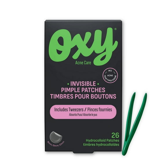Oxy Invisible Pimple Patches for Acne, 26 Count – Hydrocolloid Pimple Patches with Tweezers, Variety Pack – Absorbs Puss, Long-Lasting, Day & Night Use, Invisible Pimple Patches