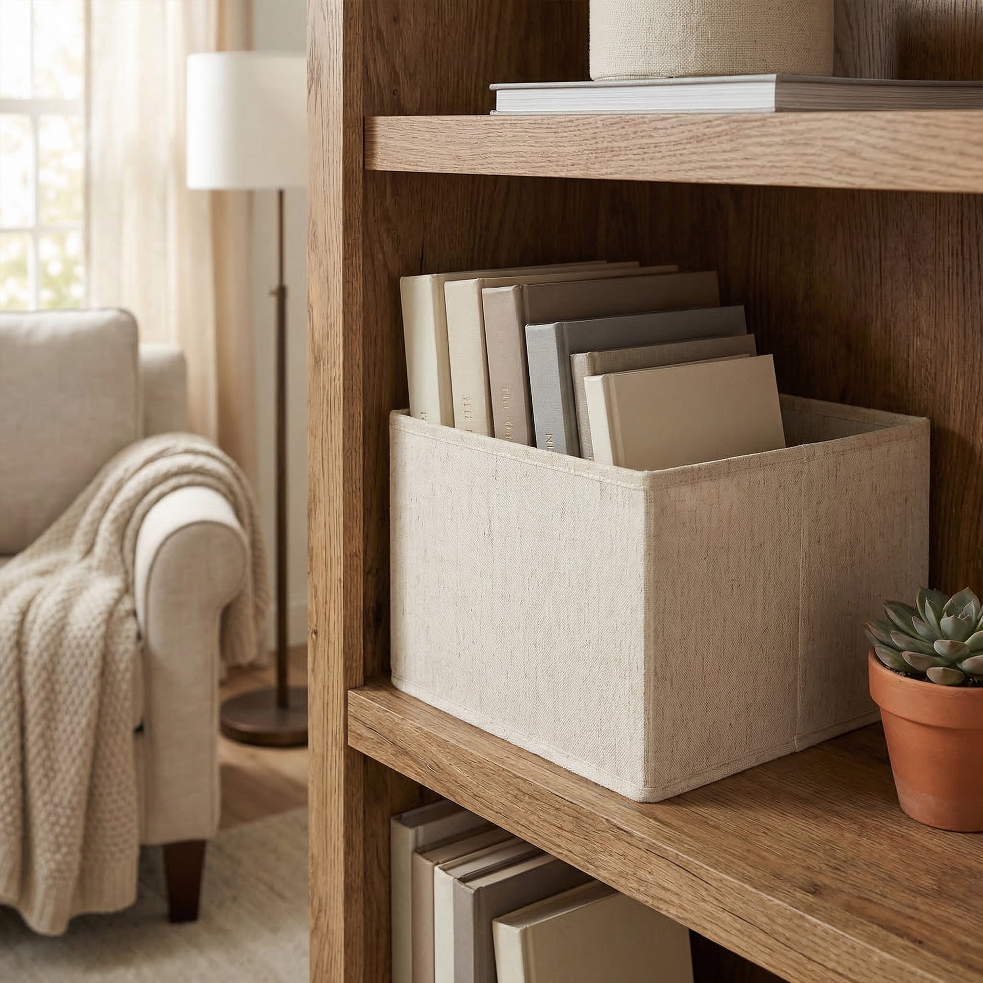 Unique Bargains 3Pcs Cube Fabric Collapsible Storage Baskets Beige-No gaps 13.2*12*4.3in