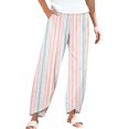 thumbnail image 2 of Women's Casual Pants Striped Linen Pants For Women Summer Casual Wide Leg Pants With Pockets Comfy Cropped Palazzo Pants,Pink Women's Casual Pants XXL, 2 of 5