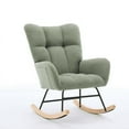 thumbnail image 4 of Green Teddy Fabric Rocking Chair with High Backrest, 35.5" Nursery Glider with Solid Wood Legs for Bedroom & Living Room Five, 4 of 6