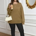 thumbnail image 3 of Bcresic Women Oversize Sweatshirts Long Sleeve Tunic Shirts Fleece Crewneck Pullover Tops Side Slit Loose Fit Outfit,01_Coffee,X-Large, 3 of 7