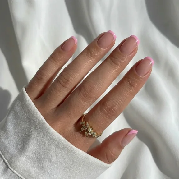 Classic Pink French Square Nails - Press On Nails | Long Lasting & Reusable