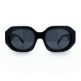 thumbnail image 5 of Womens Trendy Octagonal Beveled Thick Plastic Round Mod Sunglasses All Black, 5 of 8