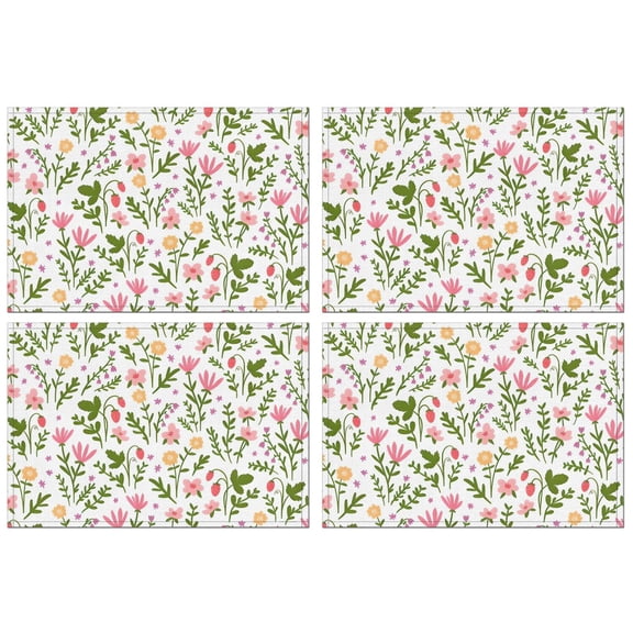 Pioneer Flower Floral Print Pattern Summer Placemats Table Placemats Set Of 4-Linen Kitchen Washable Placemats Table Mats 12x18 Inch Non-Slip Heat Resistant