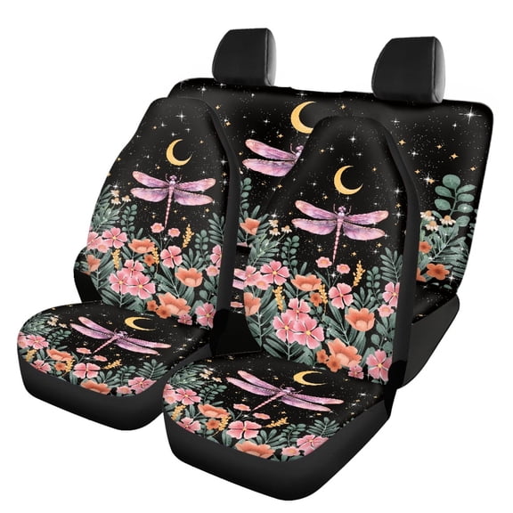 Pzuqiu Dragonfly Star and Moon Car Seat Covers Easy to Install Car Seat Covers Full Set, Interior Decor, Suitable for Automotive Seat Vehicle Seats