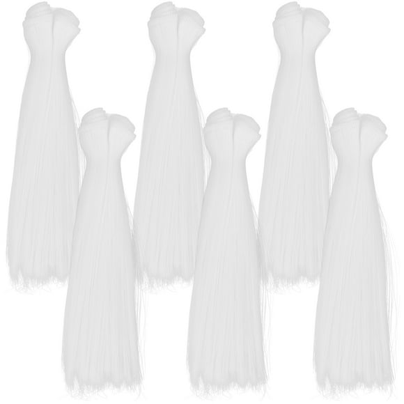 MasteelfCA 6pcs 15cm Heat Resistant Straight Hair Wig Handcraft DIY Doll Wigs Weft Hair Extensions (White)