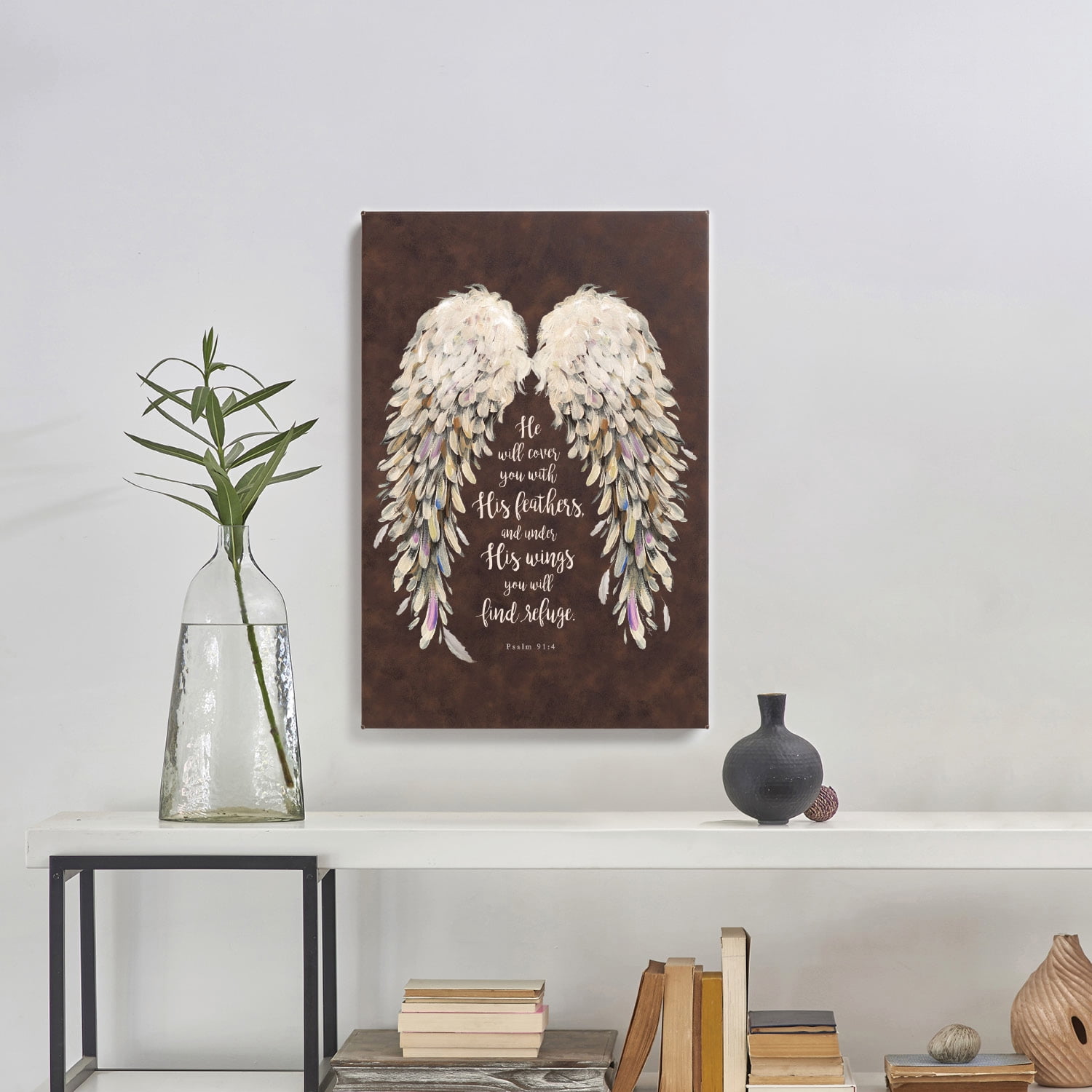 Personalized Planet He Will Cover You With His Feathers Psalm 91:4 Spiritual Leather Canvas Print | Wall Art for Kitchen, Office, Hallway or Family Room | Ready to Hang | 12x18