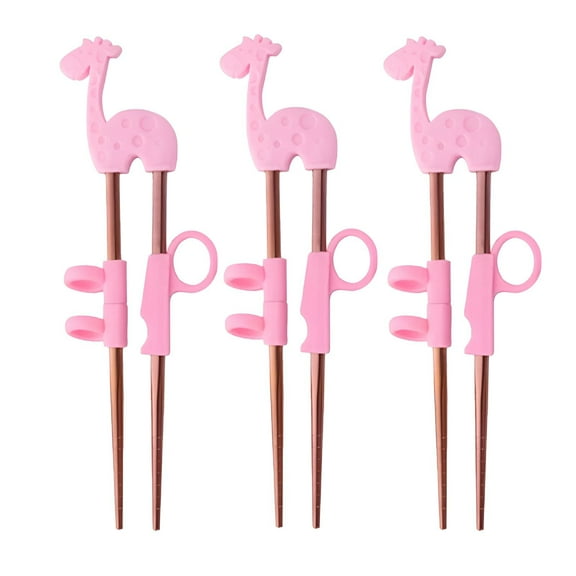 ACDANC 3Pairs Chopsticks for Kids,Kids Chopsticks,304 Stainless Steel Chopstick Helper,Pink