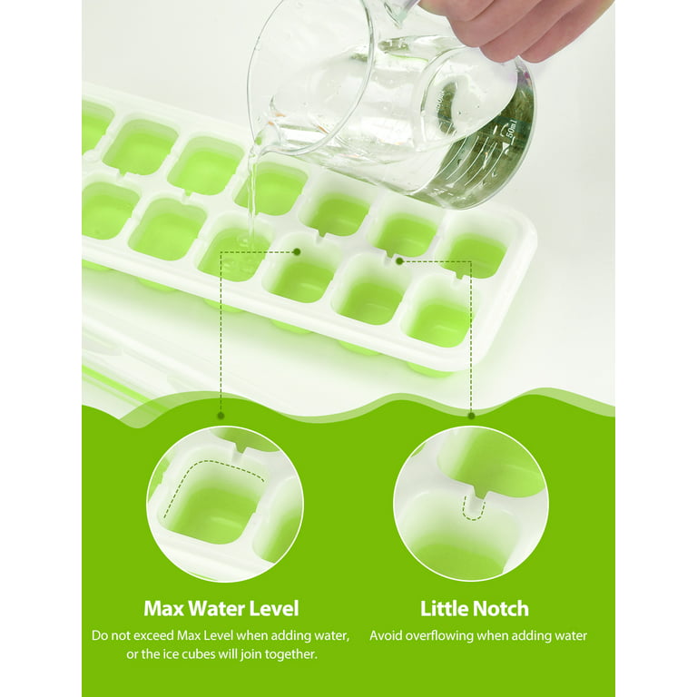 iKich Ice Cube Trays, 2 Pack, Ice Cube Molds with Lid, Easy