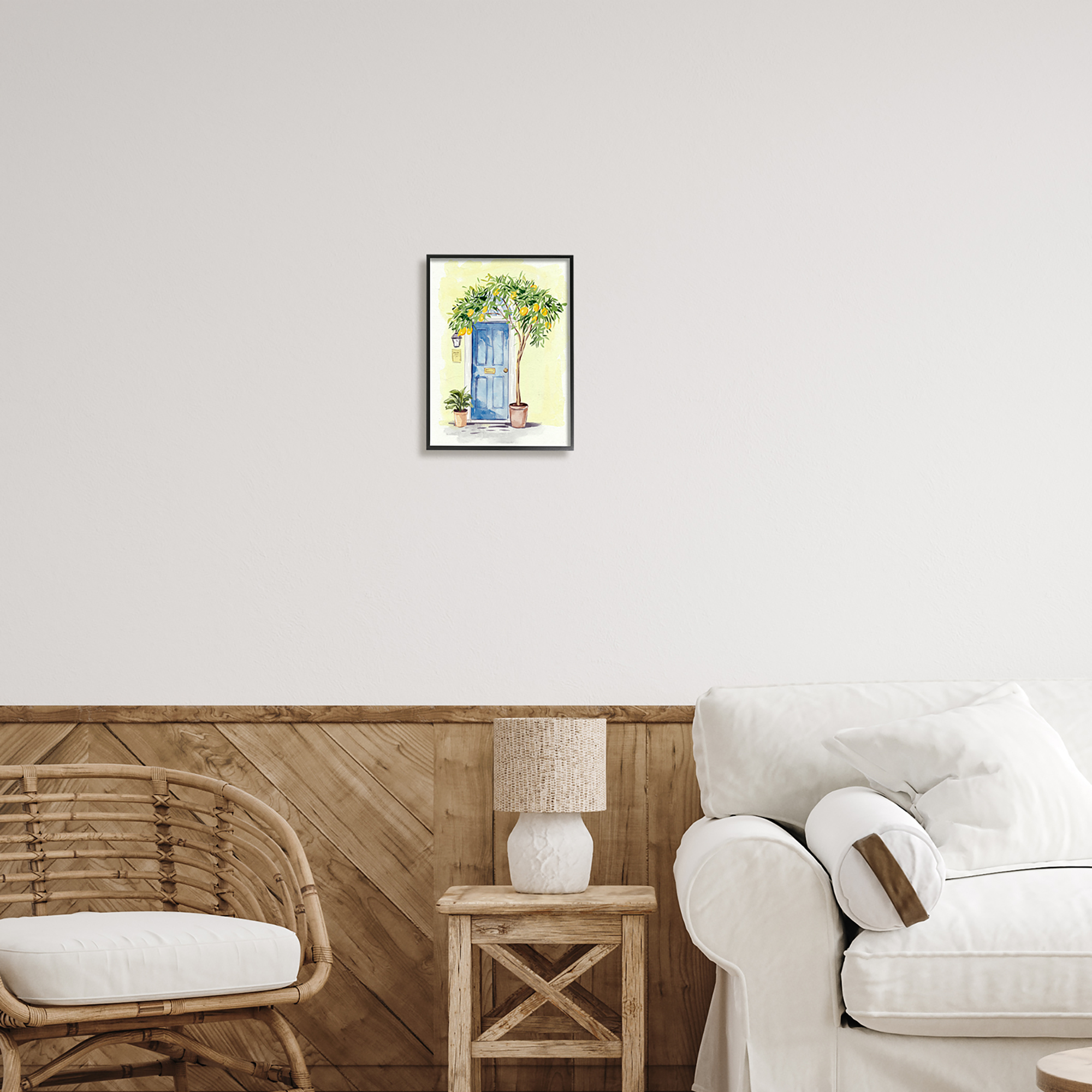 Stupell Industries Lemon Tree in Doorway Food & Beverage Painting Black Framed Art Print Wall Art, 11 x 14