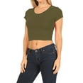 thumbnail image 3 of Women's Short Sleeve Stretch Lightweight Round Neck Solid Cropped Top, 3 of 5