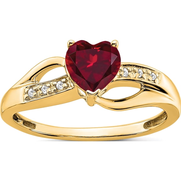 Jewelry by Sweet Pea 14K Yellow Gold 6mm Heart Lab-Created Ruby and Diamond Ring