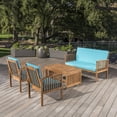 thumbnail image 3 of GDF Studio Navan Outdoor Acacia Wood 4 Seater Chat Set with Cushion, Teal and Brown, 3 of 7