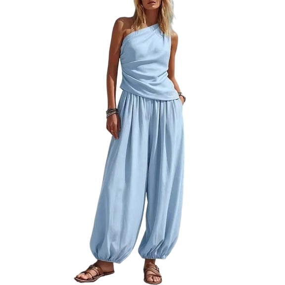 Two Piece Outfit Sets for Women 2026 Summer Fashion Plus Size Solid Sleeveless And Long Pants Casual 2PC Outfit Sets