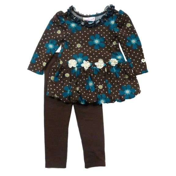 Ashley Ann Infant & Toddler Girls Brown Floral Ruffle Shirt & Stretch Pants Set 4T