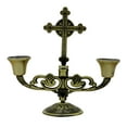 thumbnail image 1 of Candelabro europeo con cruz católica de dos brazos, soporte cristiano Bronce, 1 of 8