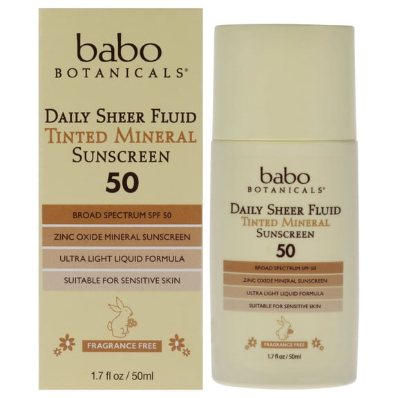 Babo Botanicals Daily Sheer Tinted Mineral Sunscreen Fluid SPF 50 , 1.7 oz Sunscreen