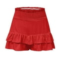 thumbnail image 5 of Dezsed Flowy Shorts for Women Summer Elastic Waist Shorts Casual Boho Beach Shorts Ruffle Mini Skirts Running Tennis Shorts Red S, 5 of 6