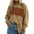 thumbnail image 3 of Long Sleeve Tops Oversized 2025 Trendy Round Crew Neck Casual Color Block Womens Shirts Blouses Khaki L, 3 of 7