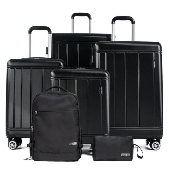 Tripcomp 6 Piece Hardside Spinner Luggage Set, 16/20/24/28 Inch Carry On & Checked Suitcase with TSA Lock, Lightweight Travel Luggage Combo with Backpack & Storage Bag,Black