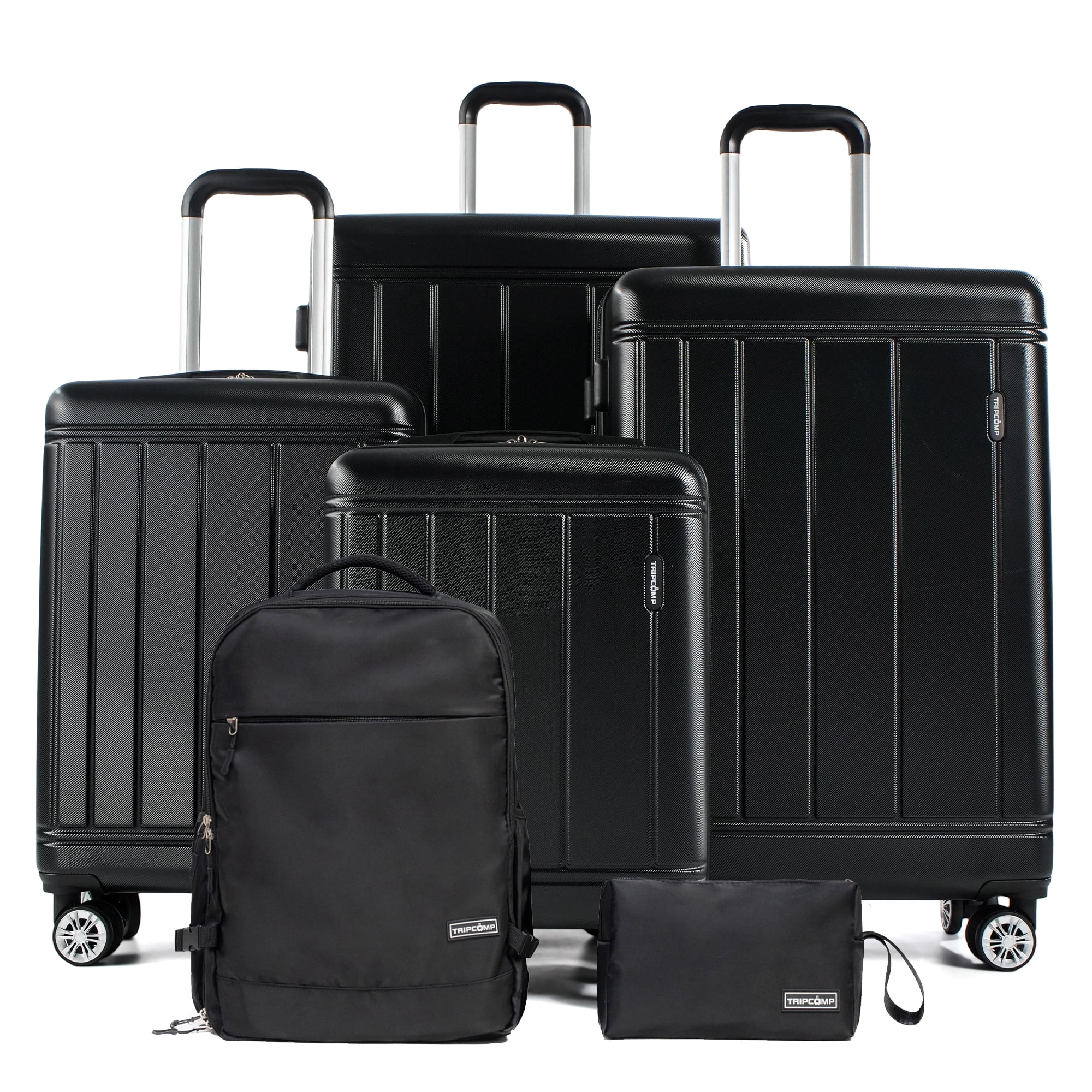 Tripcomp 6 Piece Hardside Spinner Luggage Set, 16/20/24/28 Inch Carry On & Checked Suitcase with TSA Lock, Lightweight Travel Luggage Combo with Backpack & Storage Bag,Black