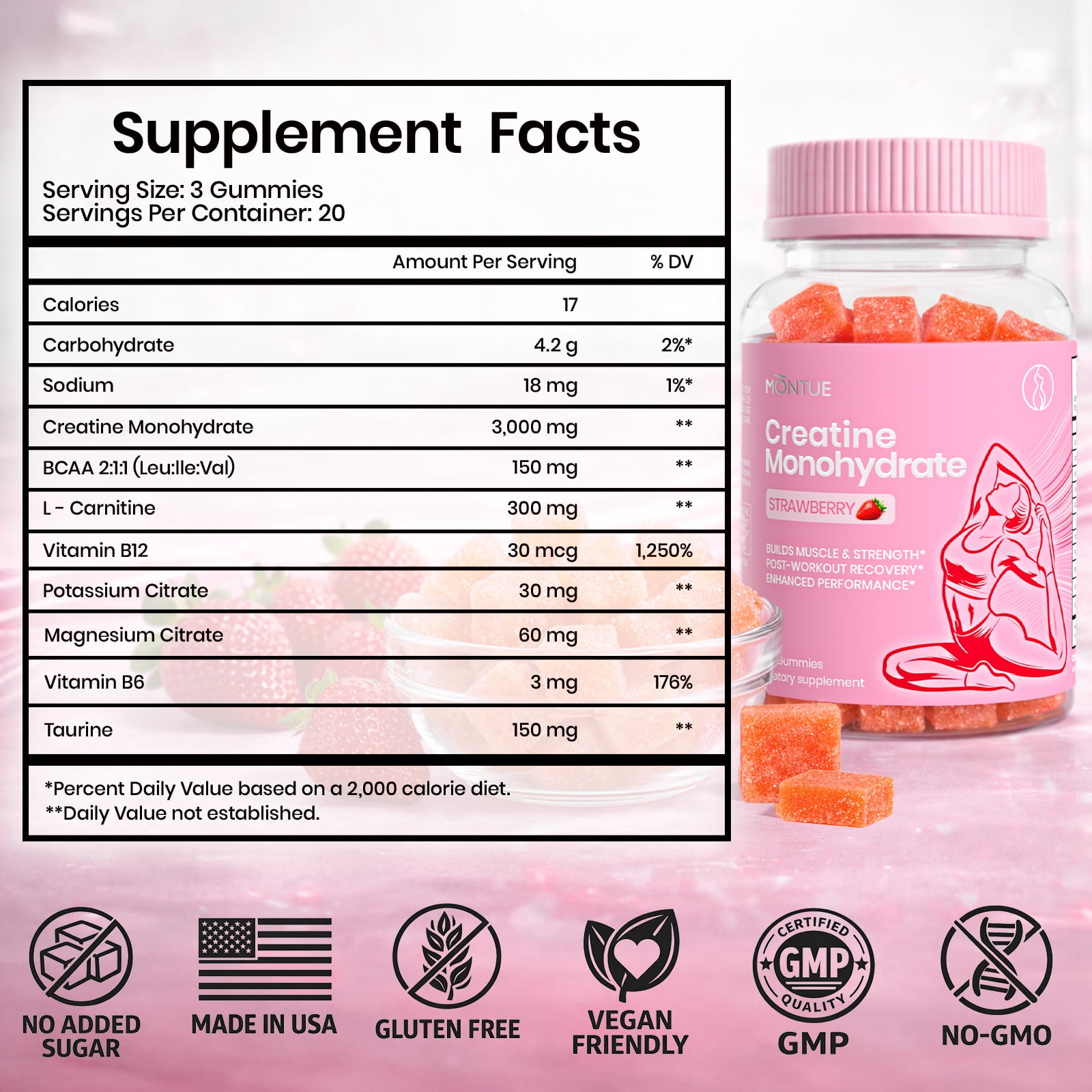 BFQN Peach Support Multivitamin Gummies and Creatine Monohydrate Gummies for Women – with Herbal Extracts & Essential Vitamins, Berry Flavor, 2-Pack (120 Gummies)