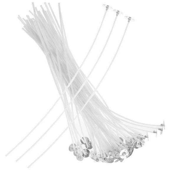 ibasenice 50Pcs Cotton Candle Wicks for Candle Making with Metal Base Suitable for Paraffin Beeswax Wax