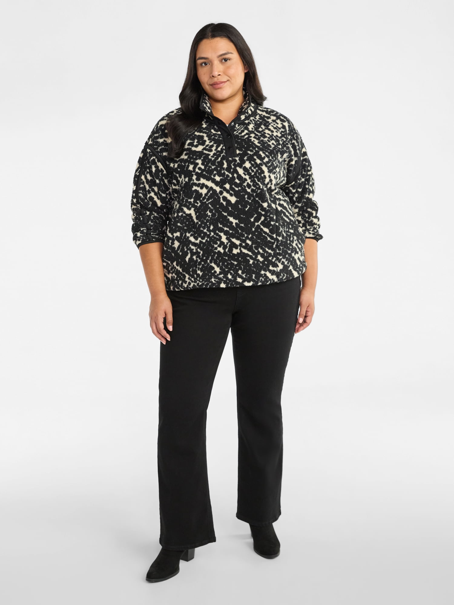 Women's Plus Size Faux Shearling Quarter Snap Pullover, Sizes 0X-4X - image 2