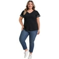 thumbnail image 2 of GRACE & GRANDEUR Women's Plus Size T-Shirts V Neck Ruffle Short Sleeves Striped Contrasting Colors Tee Shirt Blouses 2X Black, 2 of 5