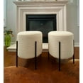 thumbnail image 3 of Pouf Ottoman Rond en Tissu Blanc Bouclé avec Cadre en Métal Noir, 3 of 8