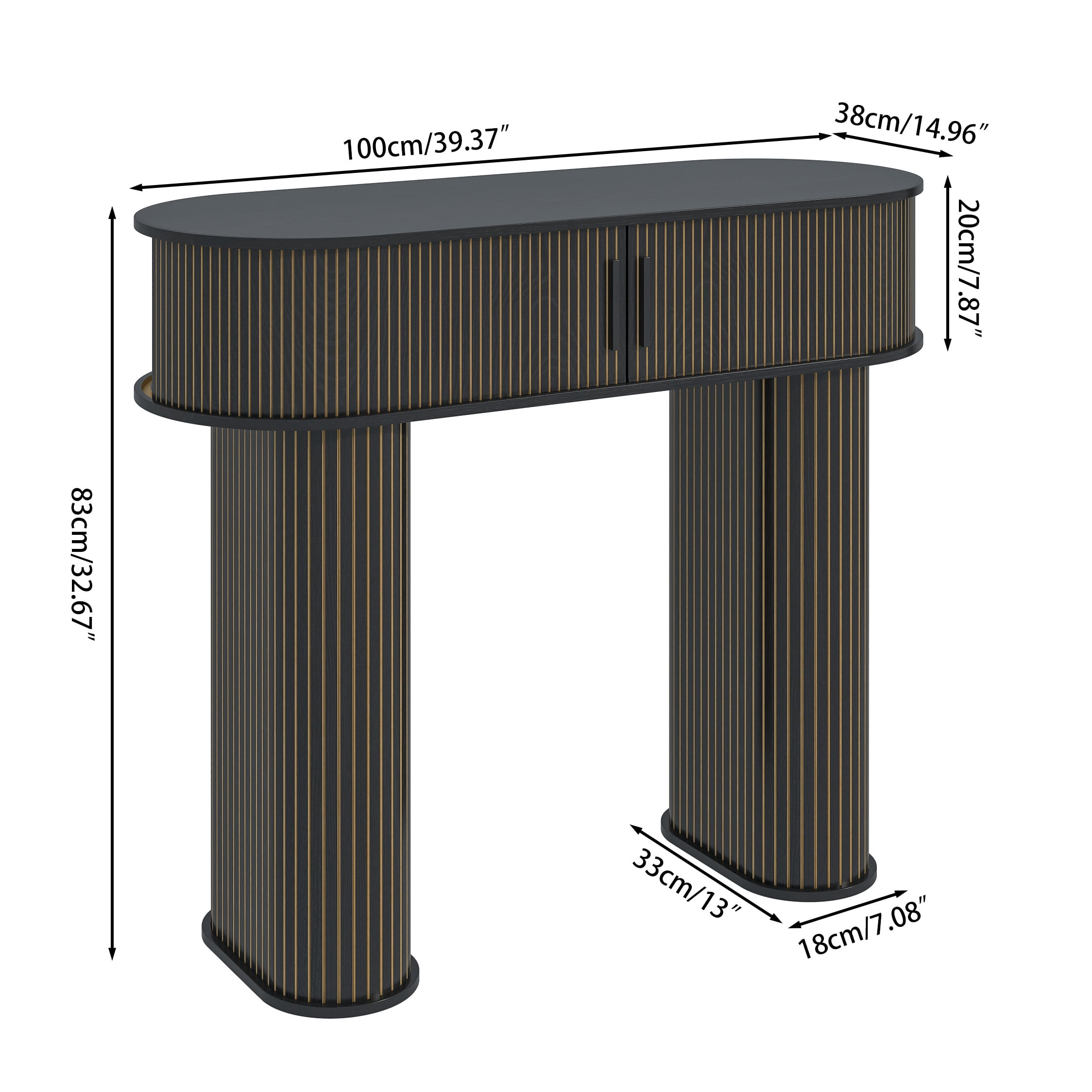 Furtivusia Console Table with Storage, Entryway Table with Sliding Door, Wood Sofa Table for Living Room, Foyer, Hallway, Black