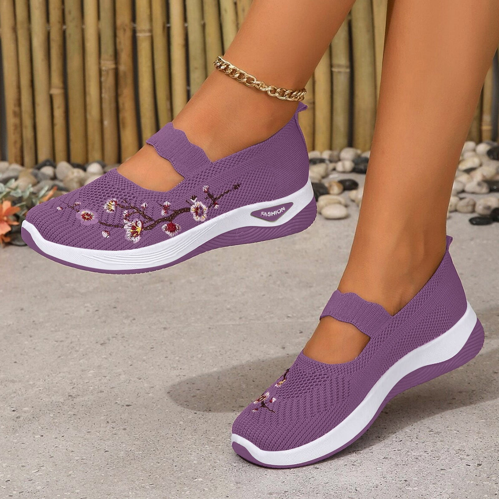 Dakaela Women's Orthopedic Walking Shoes Arch Support Mesh Slip on Sneakers Breathable Mary Jane Diabetic Flats Loafers