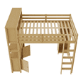 thumbnail image 5 of Tcbosik Queen Size Loft Bed with Wardrobe, Desk, Shelves and Cabinet, Wood Bed Frame with Ladder and Guardrail, No Box Spring Needed, Natural, 5 of 9
