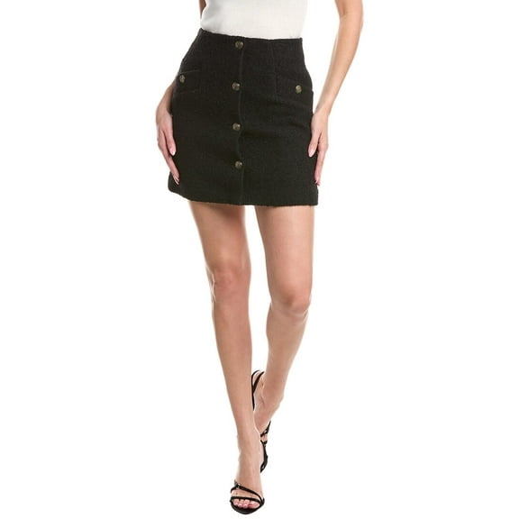 Sandro womens  Boucle Wool-Blend Skirt, 36, Black