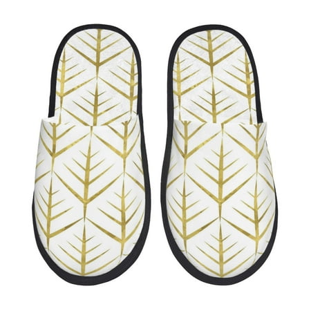 Balery White And Gold Geometry Slient Indoor Furry Fleece Comfort House Shoes Soft Non-Slip Home Shoes Cotton slippers House Slippers-- Large