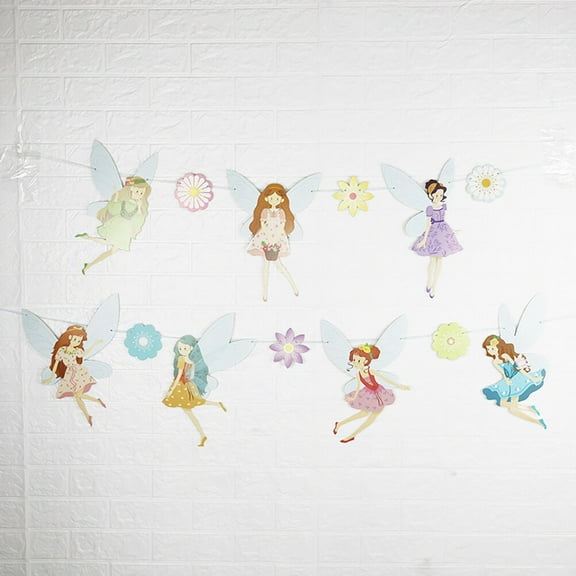 SWETRACE 2Sets Flower Fairy Shape Paper Banner Assorted Colors for Girls Birthday Party Decoration 45.3*1.4*0.04in