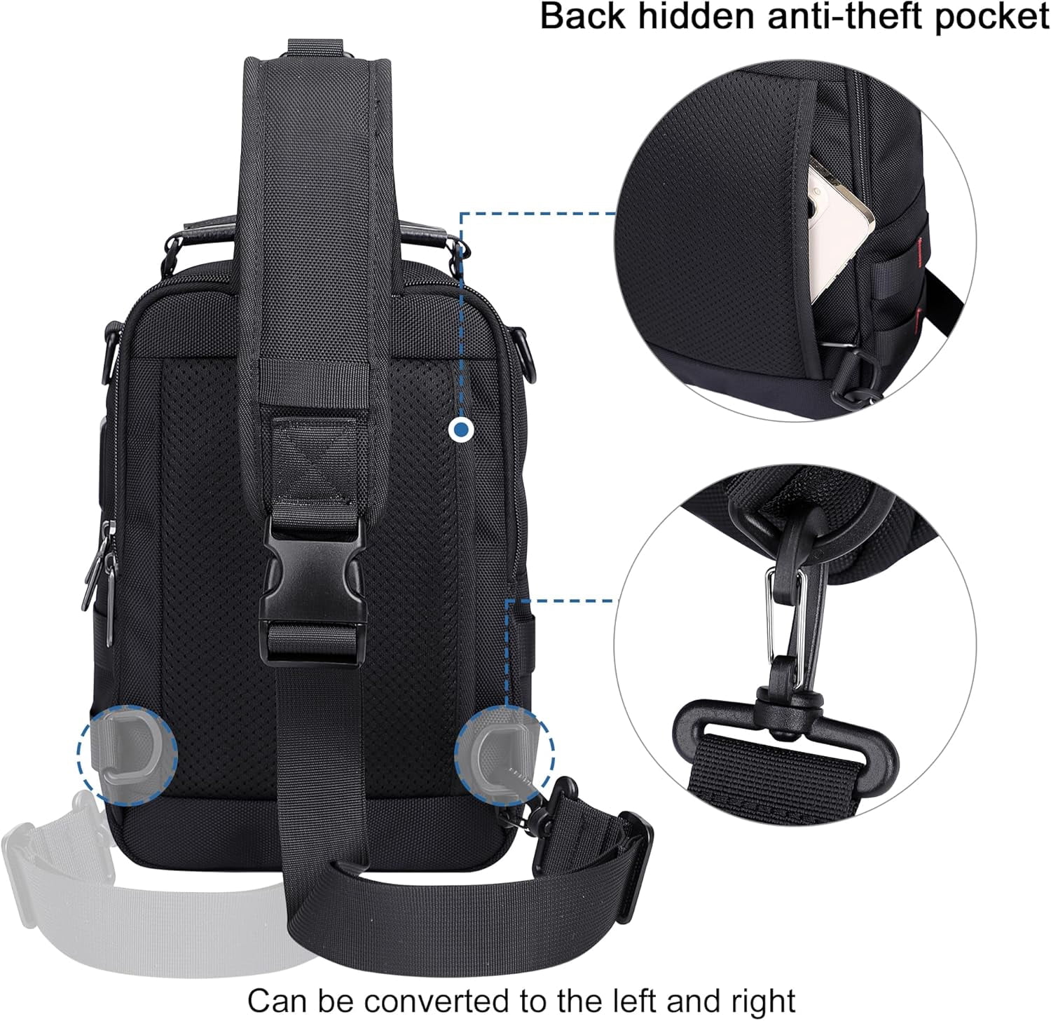 WITZMAN Sling Bag for Men Travel Crossbody Chest Bag with USB Charging Port for Casual Daily Work(B730 Black)