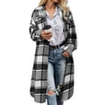 thumbnail image 2 of idosla Womens Plaid Shacket Jacket Long Corduroy Shirt Casual Lapel Button Down Flannel Trench Coats (Black, S), 2 of 5