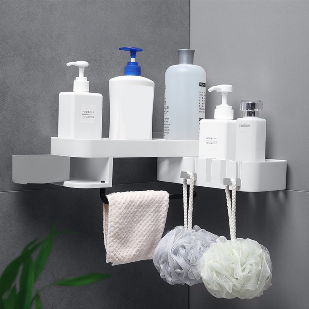 Wall Mounted Adhesive Shampoo Corner Storage Rack Organizer Bathroom Shelf 