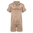 thumbnail image 4 of Pj Sets for Woman, Fadeal Womens Pajamas Set Button Down 2 Piece Satin Shorts Set Ruffle Notch Collar Sleepwear Womens Pajamas F L, 4 of 4