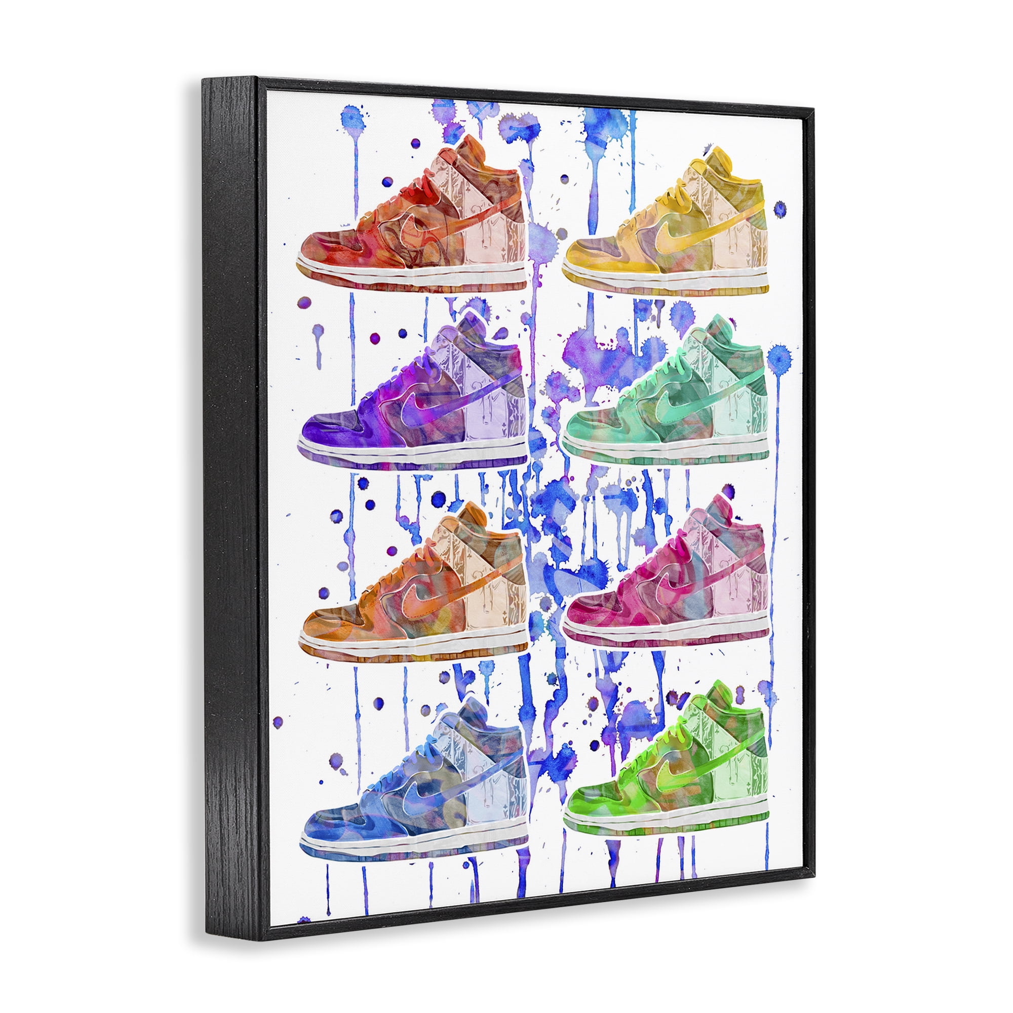 Stupell Industries Paint Drip Sneakers Beauty & Fashion Painting Black Framed Art Print Wall Art, 11 x 14