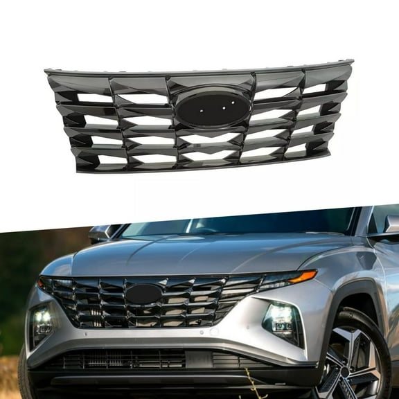 ONEPI Gloss Black Front Grill Compatible with Hyundai Tucson 2022 2023 Models, No Emblem