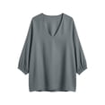 thumbnail image 5 of hoksml Women's Cotton V Neck Blouse, 3/4 Puff Sleeve Crinkle Top, Loose Casual Shirt for Daily and Summer Wear, 5 of 5