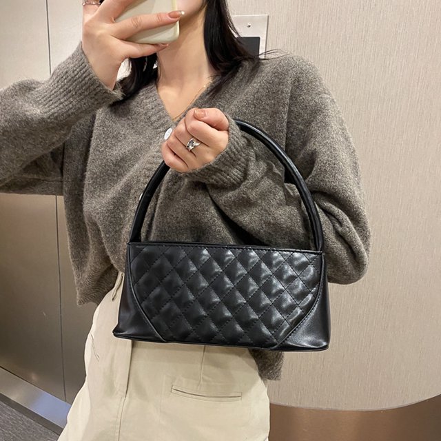 Bolsa Bolso de hombro con estampado de celosía a la moda, bolso para axilas sólido de PU para mujer (negro) Tmvgtek Para estrenar