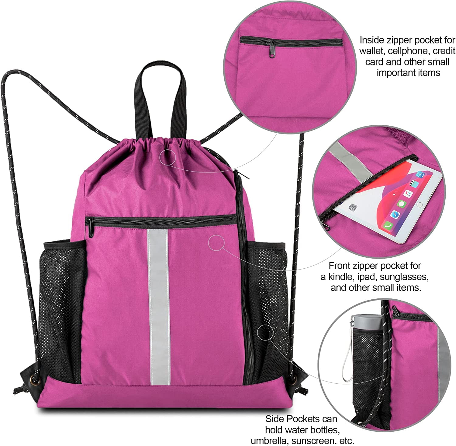 Drawstring bag with online water bottle holder