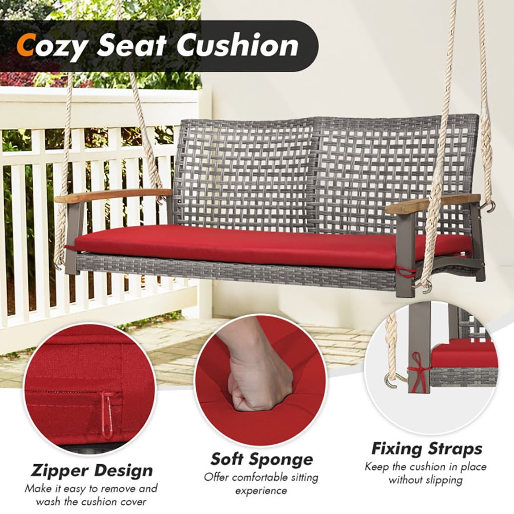 Aimee Lii 2-Person Rattan Hanging Porch Swing Chair, Swing Chair Outdoor, Red Aimee Lii 2-Person Rattan Hanging Porch Swing Chair, Swing Chair Outdoor, Red
