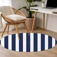 thumbnail image 5 of Navy Blue Striped Large Area Rugs for Bedroom Living Room, Soft Non Slip Carpet Bedside Rug, Modern Farmhouse Blue White Stripes Round Floor Cover Kitchen Accent Rug 3' for Dining Room/Office, 5 of 9