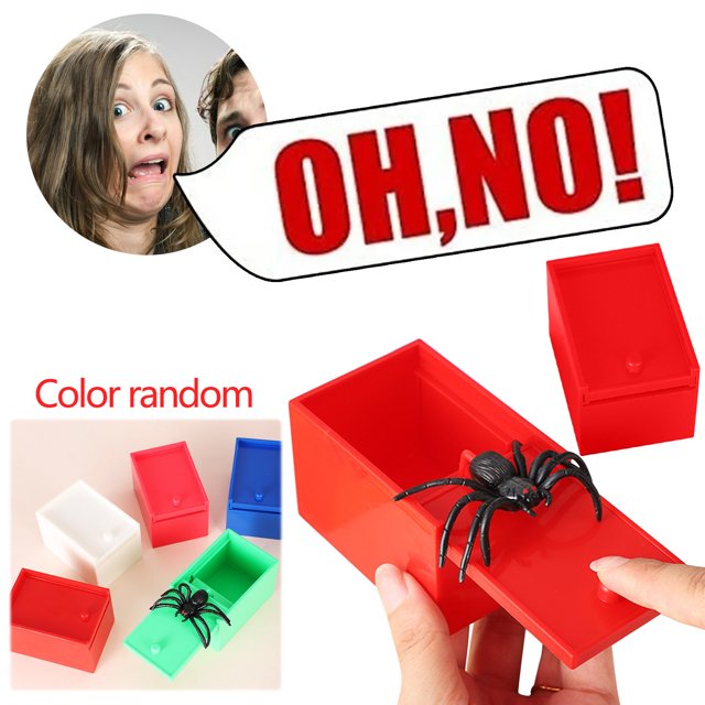 Caja de bromas Spider Scare | Juguete realista de mordaza de araña oculta | Estuche de broma sorpresa de truco de madera | Novedad reutilizable de Halloween | Paquete de 2 | 7.6x5.3x5cm | Divertido