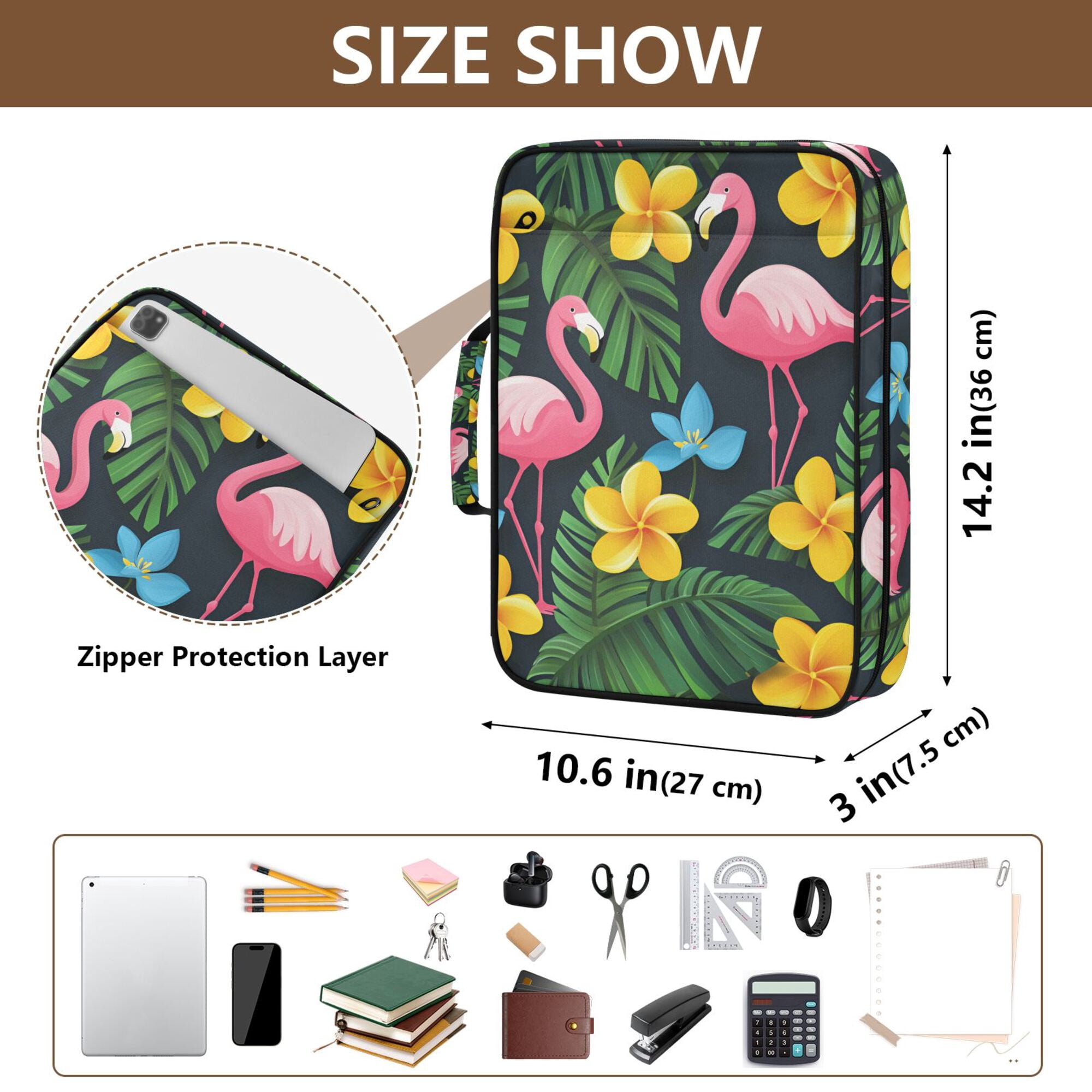 FORMRS Accordion File Folder A4 Size 7-Pocket Expanding Document Organizer Bag with 3 Ring Binder, Flamingo Floral Pattern