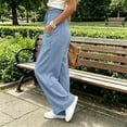 thumbnail image 5 of CQONEPT Smocked Waist Pants for Women Wide Leg Fall Casual Lounge Pant High Waisted Palazzo Ruffle Full Length Soft Trousers with Pocket Light Blue 2XL, 5 of 7
